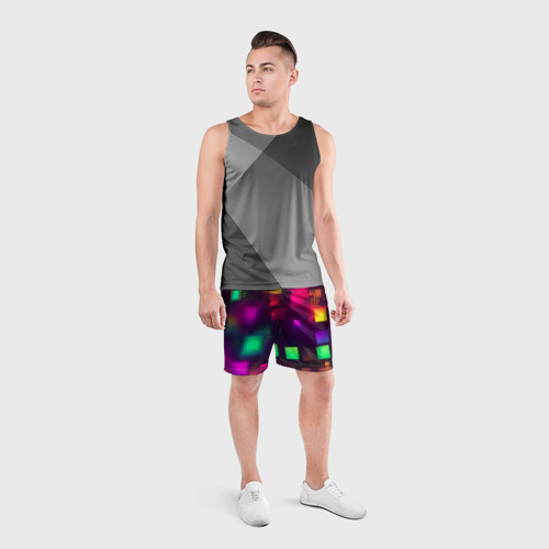 Мужские шорты спортивные с принтом Разноцветные квадраты и точки, вид сбоку #3