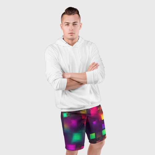 Мужские шорты спортивные с принтом Разноцветные квадраты и точки, фото #4