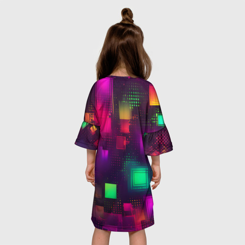 Детское платье 3D с принтом Разноцветные квадраты и точки, вид сзади #2