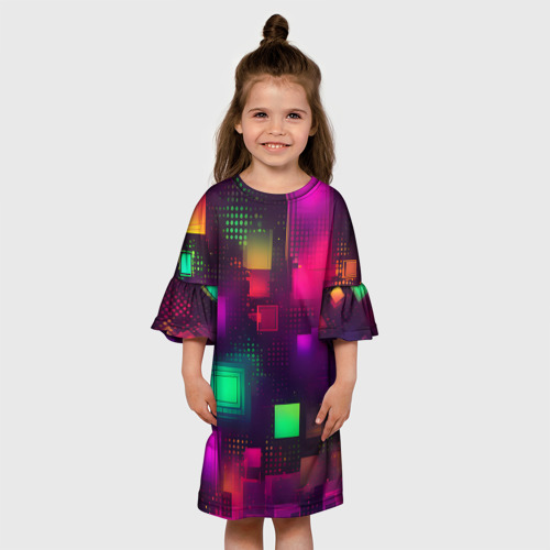 Детское платье 3D с принтом Разноцветные квадраты и точки, вид сбоку #3