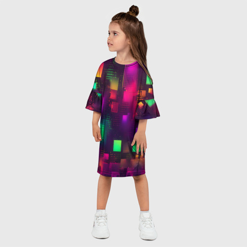 Детское платье 3D с принтом Разноцветные квадраты и точки, фото на моделе #1