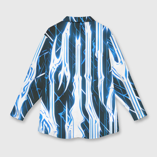 Женская рубашка oversize 3D с принтом Синие неоновые полосы на чёрном фоне, вид сзади #1