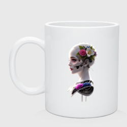 Кружка керамическая Фантастическая девушка робот  цветы и механизм 