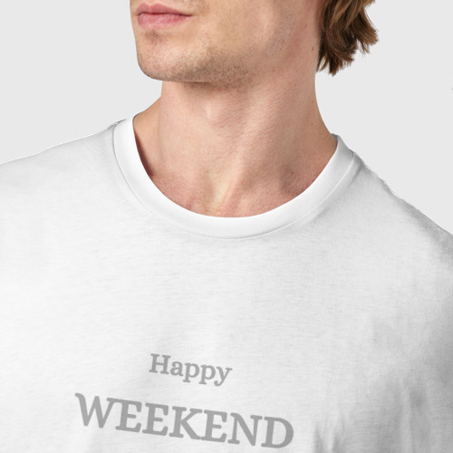 Мужская футболка хлопок Happy weekend, цвет белый - фото 6