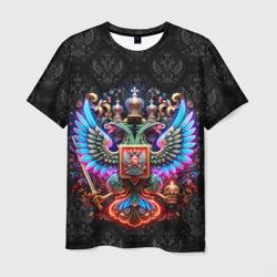 Неоновый  герб России – Мужская футболка 3D с принтом купить со скидкой в -26%