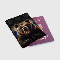 Обложка для паспорта матовая кожа Агрессивный медведь России патриот - фото 2