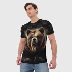 Мужская футболка 3D Агрессивный медведь России патриот - фото 2