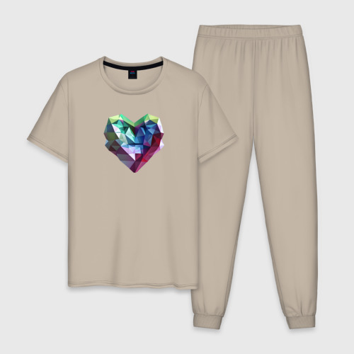 Мужская пижама хлопок с принтом Геометрическое полигональное сердце, вид спереди #2