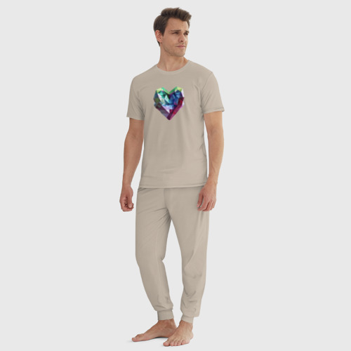 Мужская пижама хлопок с принтом Геометрическое полигональное сердце, вид сбоку #3