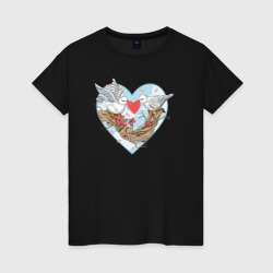 Влюблённые голубки – Женская футболка хлопок с принтом купить со скидкой в -20%