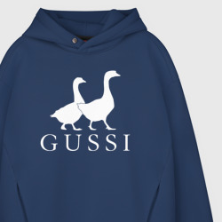 Худи с принтом Gussi goose для мужчины, вид на модели спереди №3. Цвет основы: темно-синий