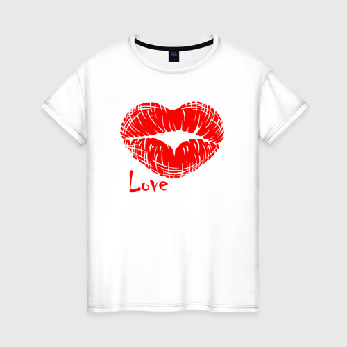Женская футболка из хлопка с принтом Lips love, вид спереди №1