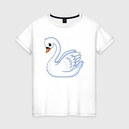 Женская футболка из хлопка с принтом Белый лебедь, вид спереди №1