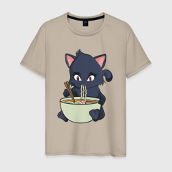 Котёнок и лапша – Мужская футболка хлопок с принтом купить со скидкой в -20%