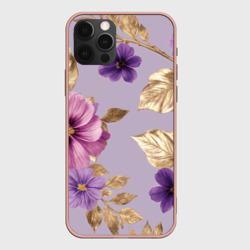 Фиолетовые цветы с золотыми листьями – Чехол для iPhone 12 Pro Max с принтом купить