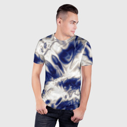 Мужская футболка 3D Slim Абстракция шёлк бело-синий - фото 2