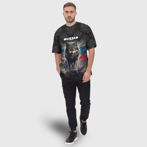 Мужская футболка oversize 3D Russian wolf, цвет 3D печать - фото 5