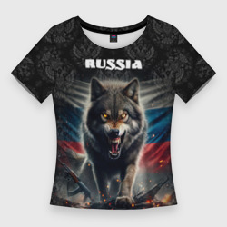 Женская футболка 3D Slim Russian wolf
