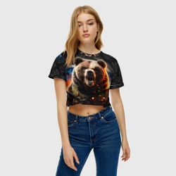 Женская футболка Crop-top 3D Медведь русский солдат - фото 2