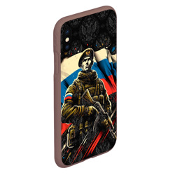 Чехол для iPhone XS Max матовый Русский солдат на фоне  флага  России - фото 2