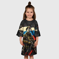 Детское платье 3D Русский солдат на фоне  флага  России - фото 2