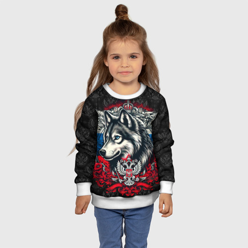 Детский свитшот 3D Русский волк и герб   России, цвет 3D печать - фото 7