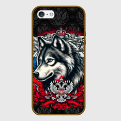 Чехол для iPhone 5/5S матовый Русский волк и герб   России