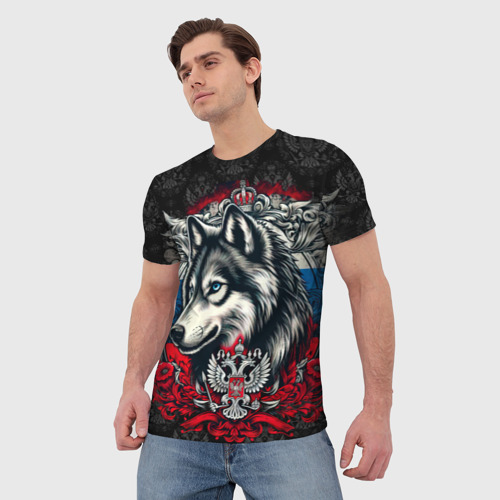 Мужская футболка 3D Русский волк и герб   России, цвет 3D печать - фото 3