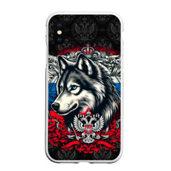 Чехол для iPhone XS Max матовый Русский волк и герб   России