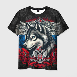 Мужская футболка 3D Русский волк и герб   России