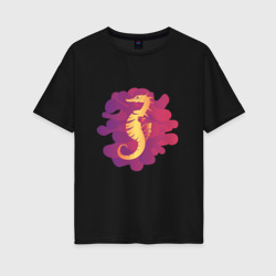 Женская футболка хлопок Oversize Яркий морской конёк