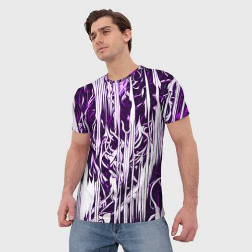 Мужская футболка 3D Розовые и белые абстрактные узоры, цвет 3D печать - фото 3