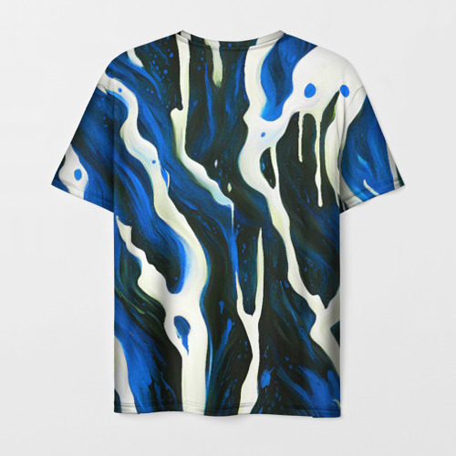 Мужская футболка 3D Текучая краска белая и синяя, цвет 3D печать - фото 2