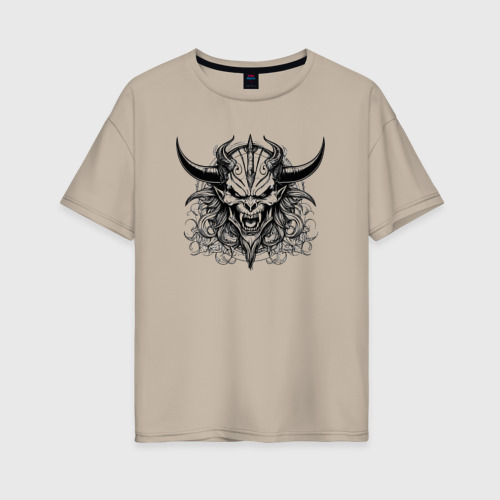 Женская футболка хлопок Oversize с принтом Голова рогатый демон, вид спереди #2