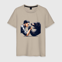 Армрестлинг с медведем – Мужская футболка хлопок с принтом купить со скидкой в -20%