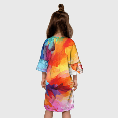 Детское платье 3D с принтом Живописная рысь, вид сзади #2