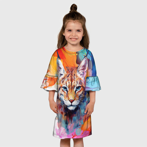 Детское платье 3D с принтом Живописная рысь, вид сбоку #3