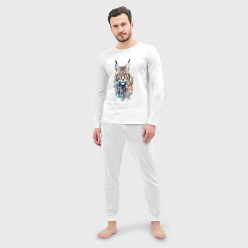Мужская пижама с лонгсливом хлопок Благородная рысь, цвет белый - фото 3