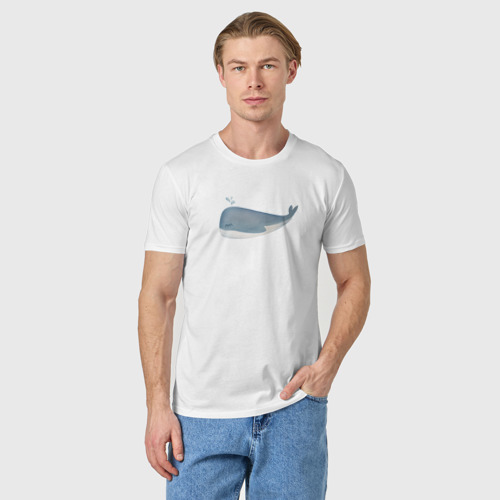 Мужская футболка хлопок с принтом Акварельный милый кит в пастельных тонах, фото на моделе #1