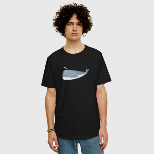 Мужская футболка хлопок Oversize с принтом Акварельный милый кит в пастельных тонах, фото на моделе #1
