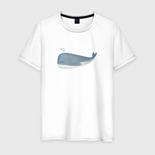 Мужская футболка хлопок с принтом Акварельный милый кит в пастельных тонах, вид спереди #2