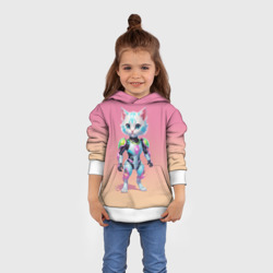 Толстовка с принтом Funny kitten - cyberpunk для ребенка, вид на модели спереди №3. Цвет основы: белый