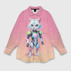 Мужская рубашка oversize 3D Funny kitten - cyberpunk