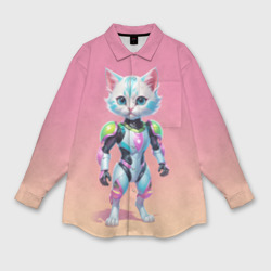 Женская рубашка oversize 3D Funny kitten - cyberpunk