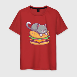 Котик и чизбургер – Мужская футболка хлопок с принтом купить со скидкой в -20%