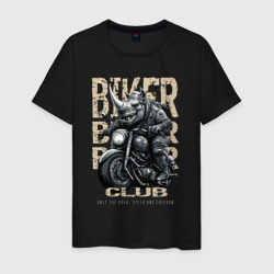 Носорог байкер на мотоцикле  – Мужская футболка хлопок с принтом купить со скидкой в -20%
