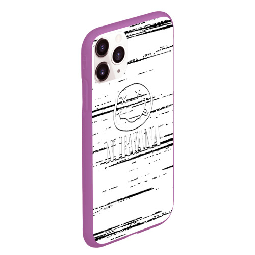 Чехол для iPhone 11 Pro Max матовый с принтом Nirvana штрихи чёрные, вид сбоку #3