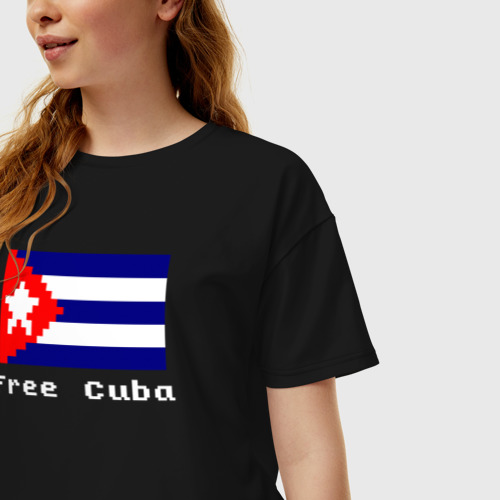 Женская футболка хлопок Oversize с принтом Free Cuba, фото на моделе #1