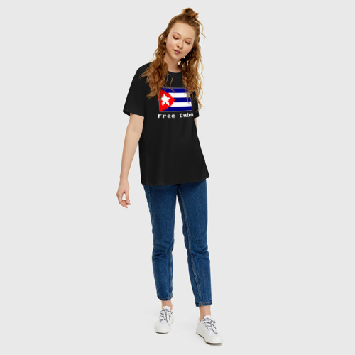 Женская футболка хлопок Oversize с принтом Free Cuba, вид сбоку #3