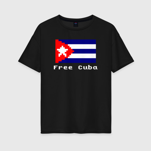 Женская футболка хлопок Oversize с принтом Free Cuba, вид спереди #2